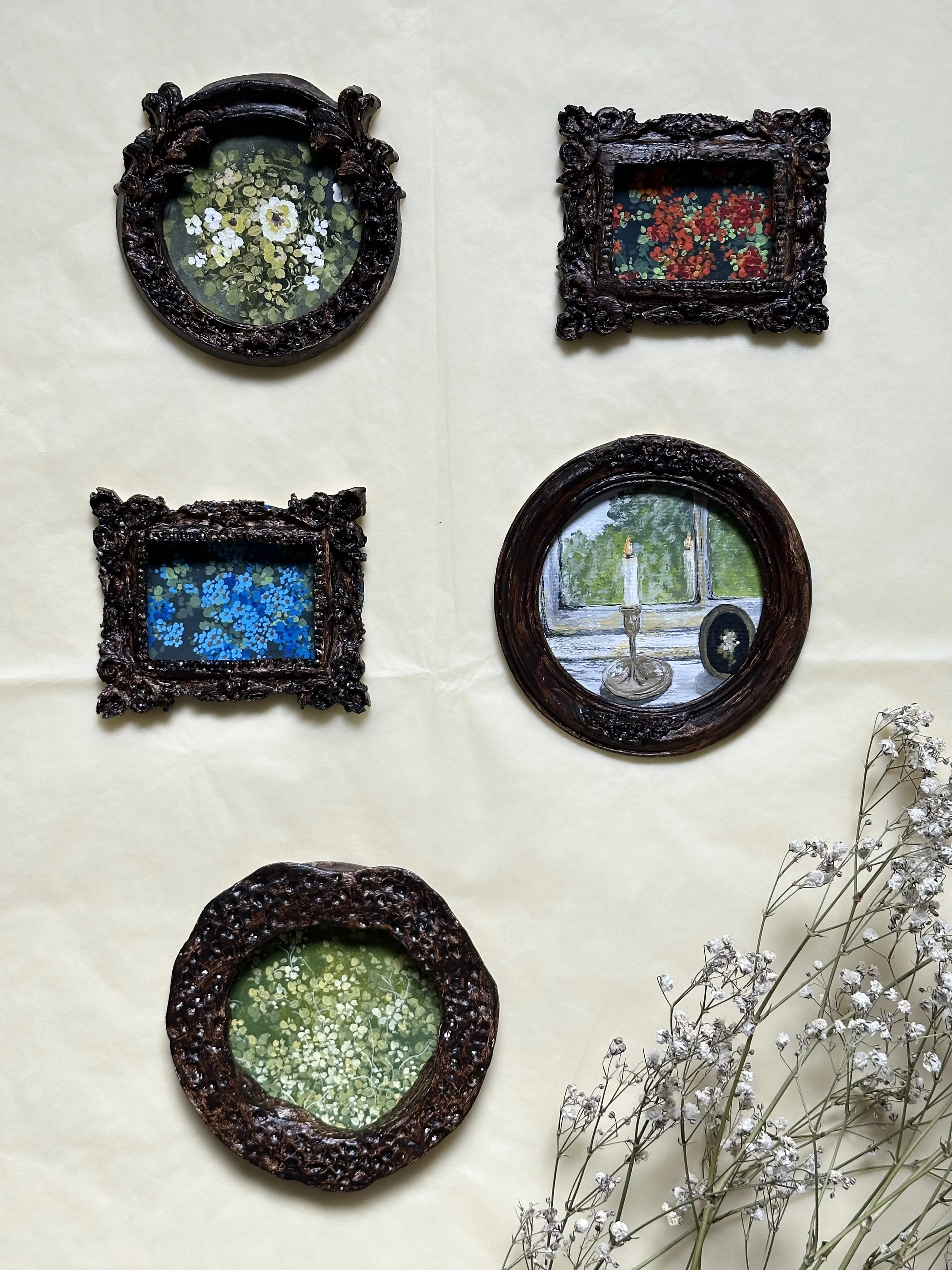 Miniature Collection. Gouache on paper · Handmade ceramic frames