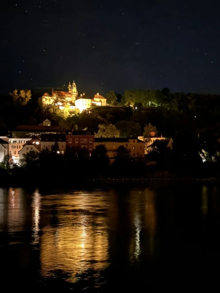Passau at night, lights reflected on the river